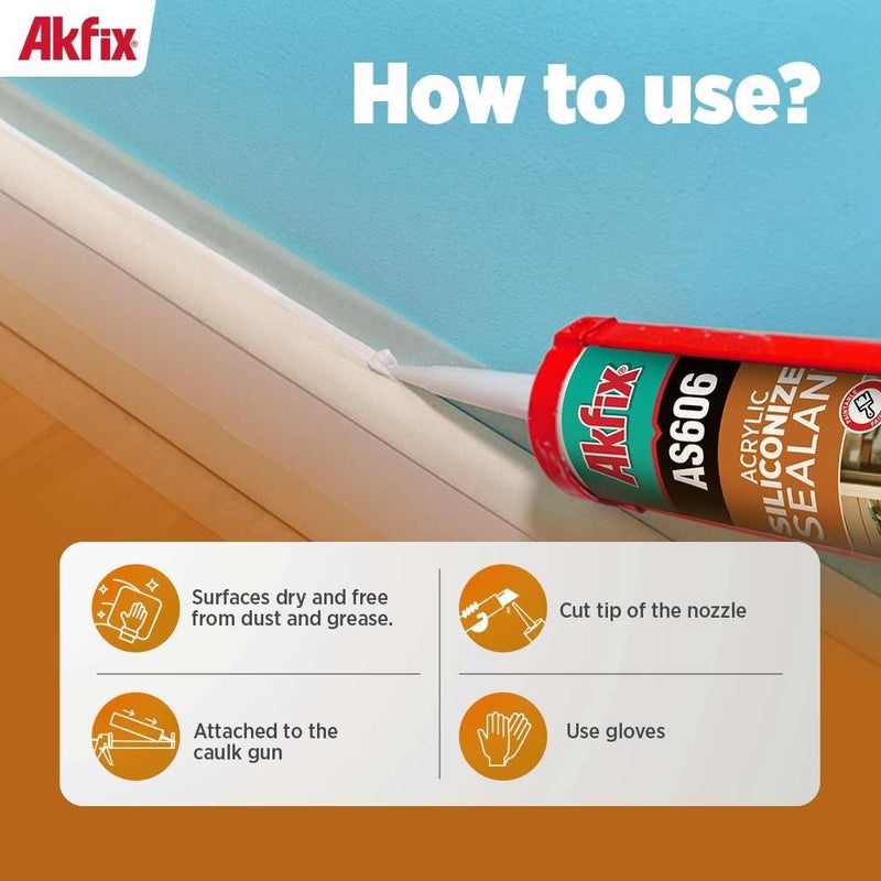 AKFIX AS606 White Acrylic Latex Caulk for Painters (1x10.1 fl.oz.) - Siliconized Acrylic Caulk for Window and Door Sealing, Crack Filling, Baseboards & Trim, Odorless, Paintable | 1 Pack - Image 3